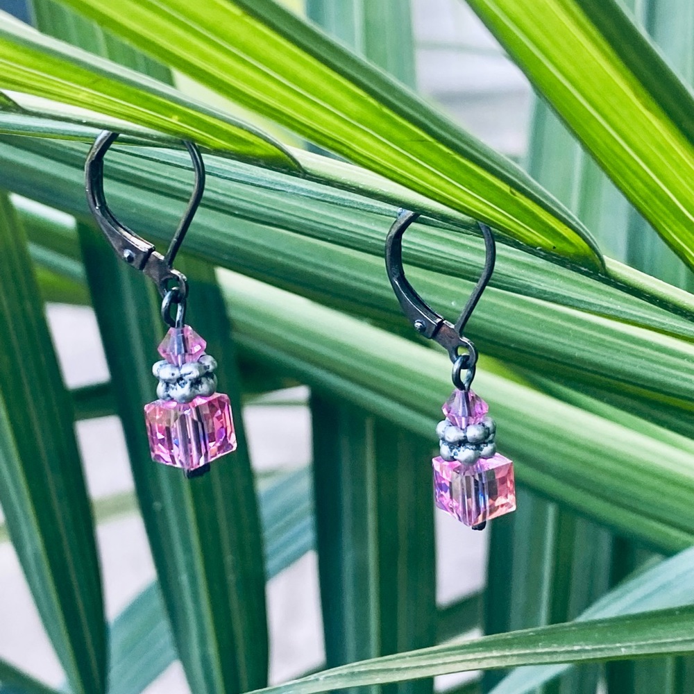 Pink Swarovski crystal earrings